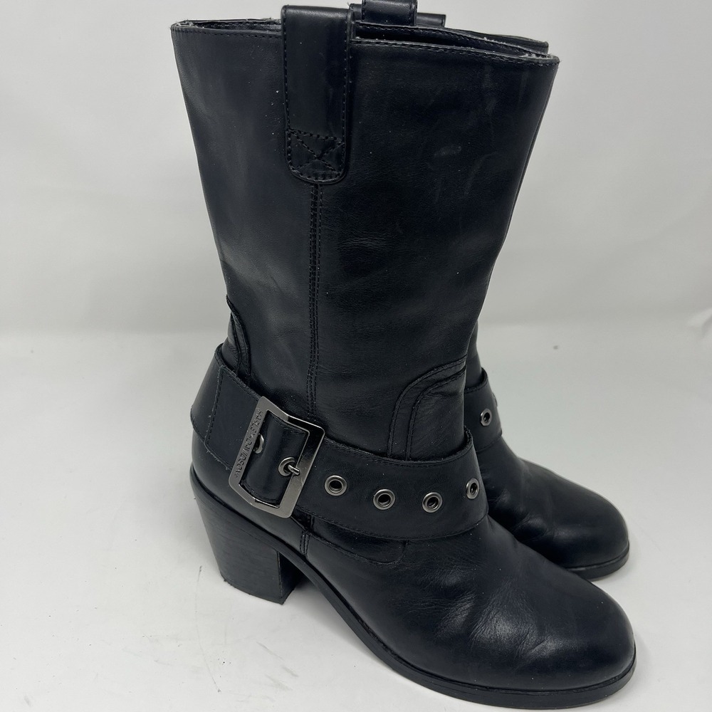 Harley Davidson Woman's Biker Buckle Boots Black Leather Sz‎ 6 EU 37